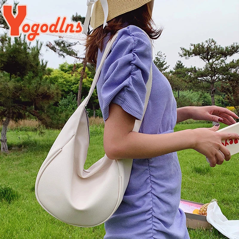Vintage Dumpling Shoulder Bag for Women PU Leather Crossbody Bag Solid Handbag