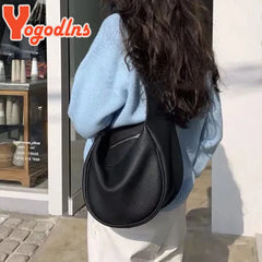 Vintage Dumpling Shoulder Bag for Women PU Leather Crossbody Bag Solid Handbag
