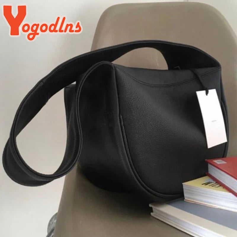 Vintage Dumpling Shoulder Bag for Women PU Leather Crossbody Bag Solid Handbag