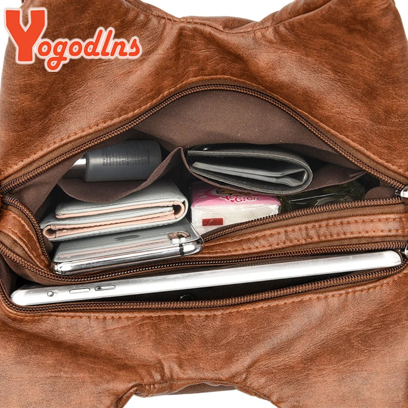 Vintage Shoulder Bag Soft Leather Top-handle Bag Crossbody Bag Multi-pocket
