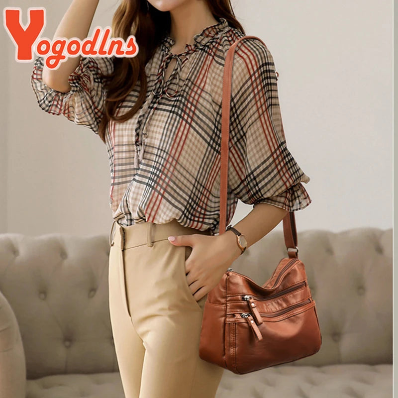 Vintage PU Leather Crossbody Bag Large Capacity Lady Handbag