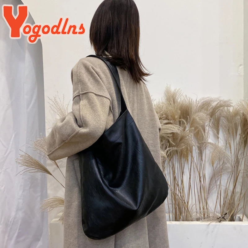 Vintage Women Tote Bag Soft PU Leather Handbag