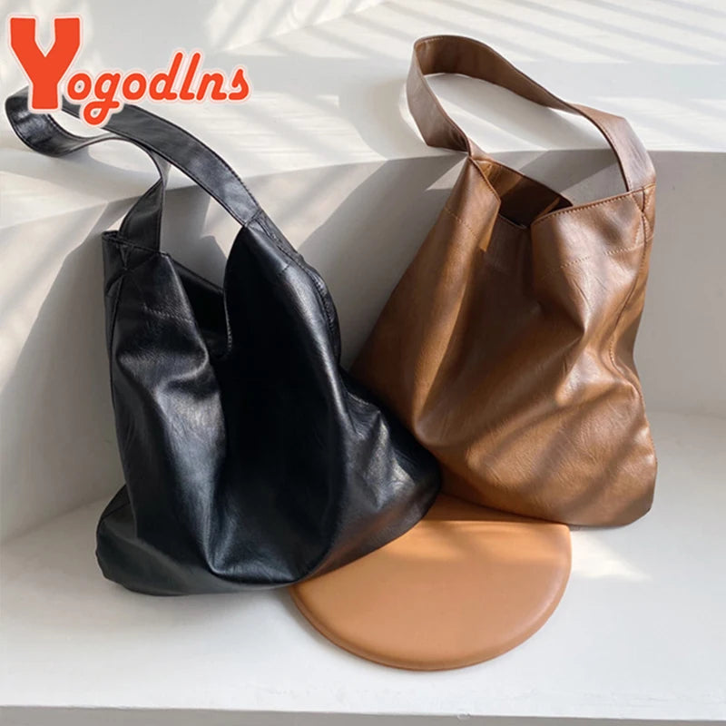 Vintage Women Tote Bag Soft PU Leather Handbag