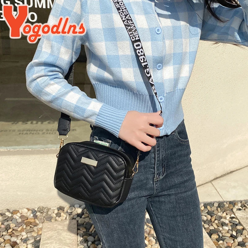Wave Embroidery Thread Square Bag For Women PU Leather Shoulder Bag