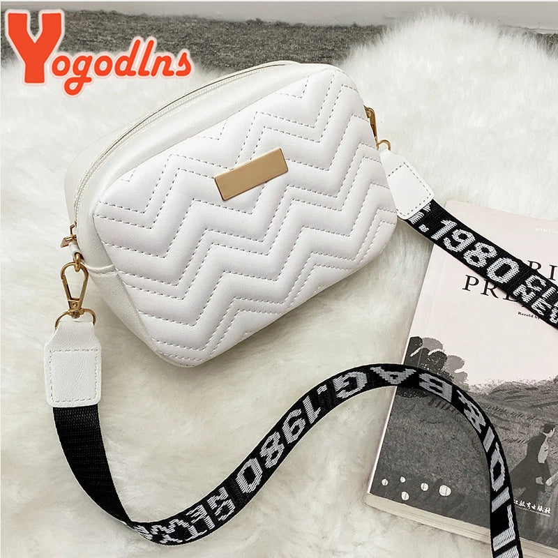 Wave Embroidery Thread Square Bag For Women PU Leather Shoulder Bag