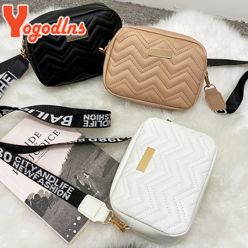 Wave Embroidery Thread Square Bag For Women PU Leather Shoulder Bag