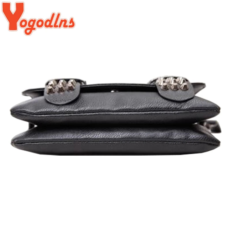 Women Leather Messenger Bags Skull Rivets Shoulder Bags