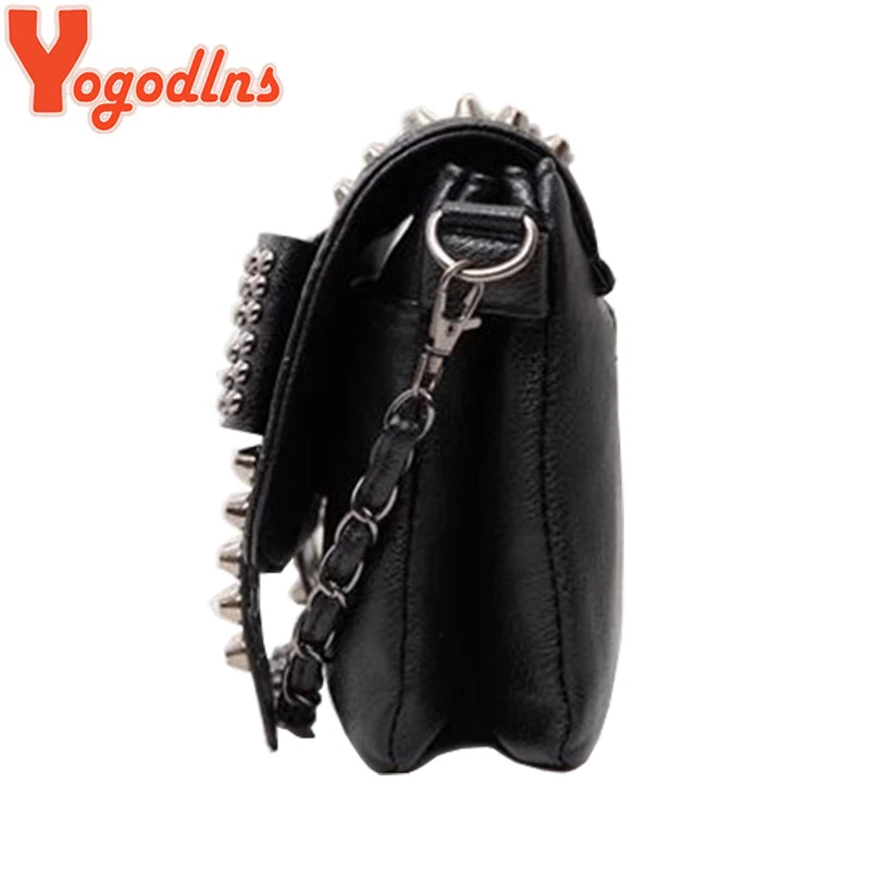 Women Leather Messenger Bags Skull Rivets Shoulder Bags