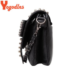 Women Leather Messenger Bags Skull Rivets Shoulder Bags