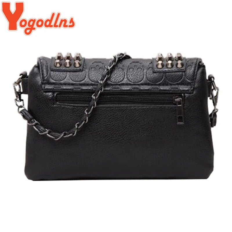 Women Leather Messenger Bags Skull Rivets Shoulder Bags
