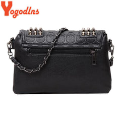 Women Leather Messenger Bags Skull Rivets Shoulder Bags