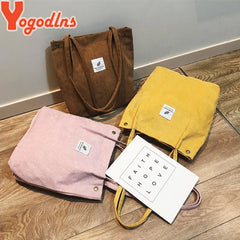 Women Corduroy Shoulder Bag Cotton Canvas Big Casual Female Eco Crossbody Bag