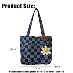 Checkered Canvas Shopper Handbag Eco Reusable Shoulder Bag