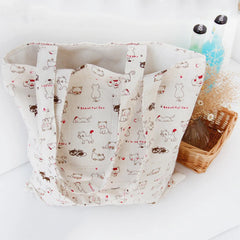 Cat Canvas Handbags Preppy Style Ladies Tote Shoulder Bag