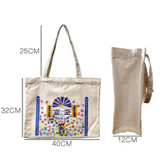 Canvas Shoulder Bag with Cartoon Pattern Print Handbag