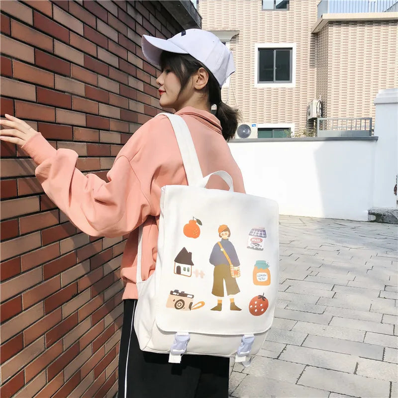 Ladies Canvas Schoolbag College Style Backpack