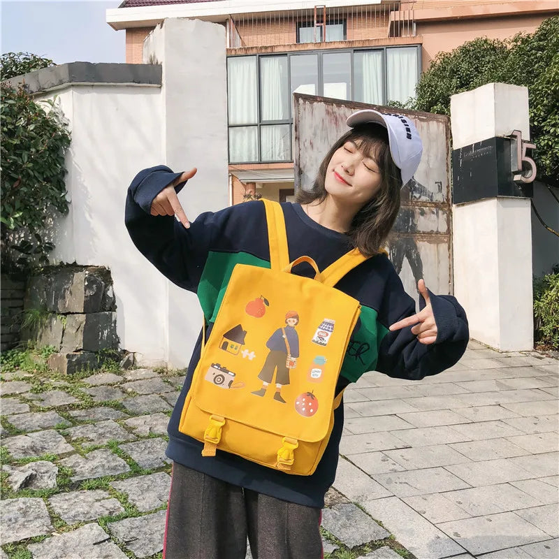 Ladies Canvas Schoolbag College Style Backpack