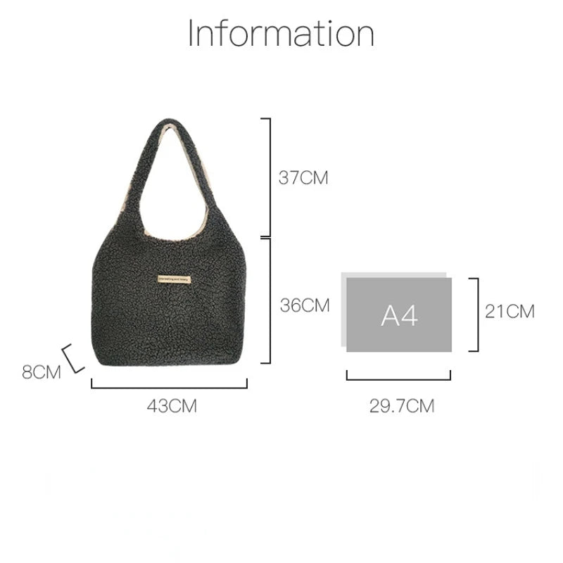 Women's Plush Shoulder Bag Reversible Shopper Tote