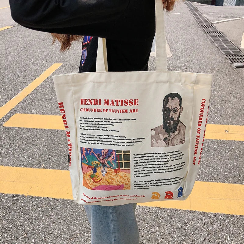 Retro Canvas Bag Student Tote Personality Printing Shoulder Bags