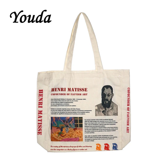 Retro Canvas Bag Student Tote Personality Printing Shoulder Bags