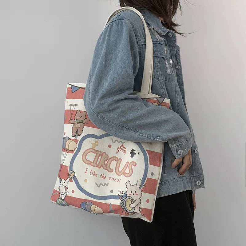 Canvas Shoulder Bag Circus Books Daily Shopping Bags Students Bookbag Handbags