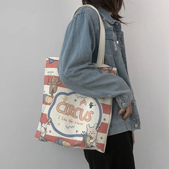 Canvas Shoulder Bag Circus Books Daily Shopping Bags Students Bookbag Handbags