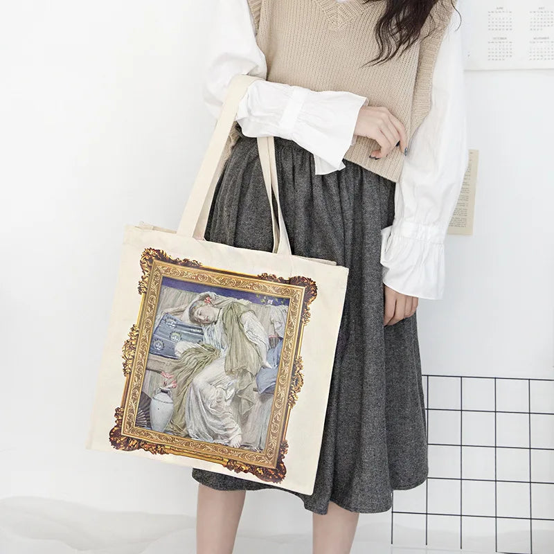 Niche Painting Literary Style Canvas Bag Large Capacity Shoulder Bag