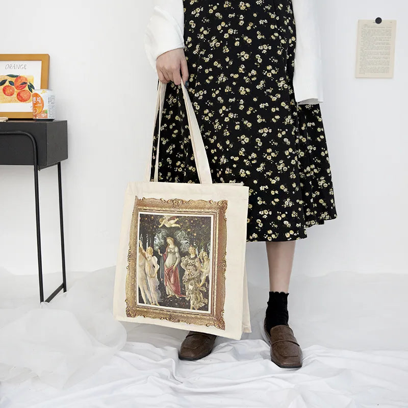 Niche Painting Literary Style Canvas Bag Large Capacity Shoulder Bag