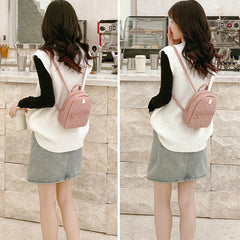 Pu Solid Mini Rhombus Backpack for Women and Girls