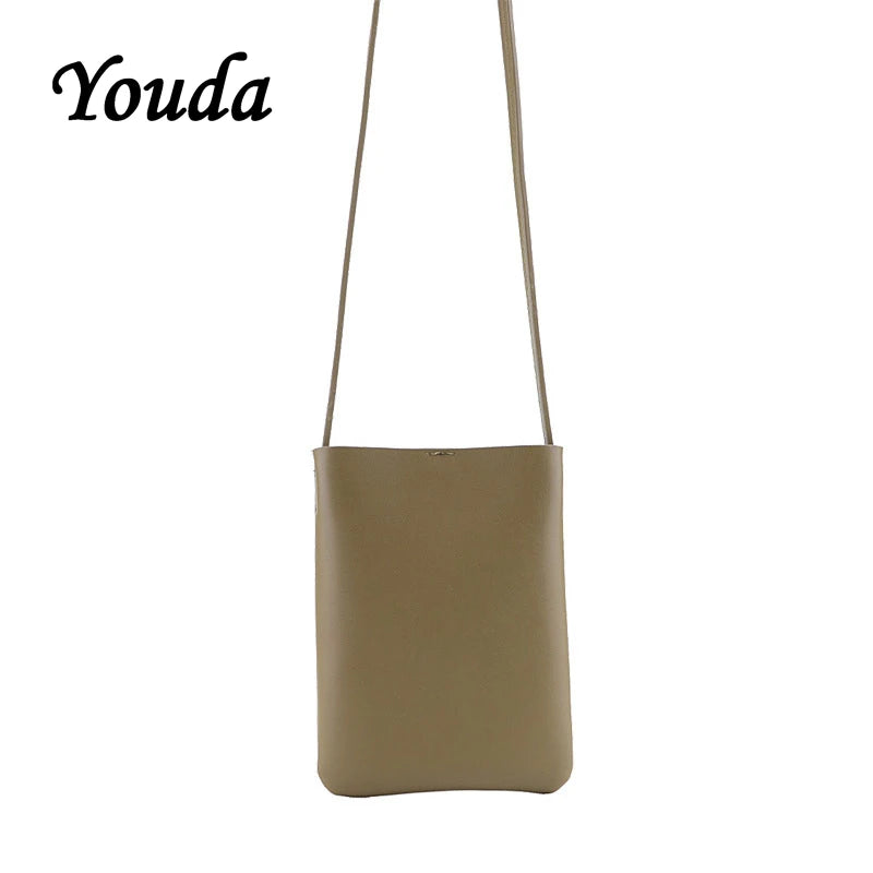Classic Style Ladies Mobile Phone Pouch Solid PU Material Girl Messenger Bag