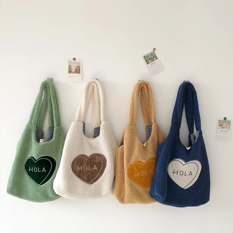 Lamb Wool Bear Fabric Shoulder Bag for Women