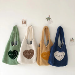 Lamb Wool Bear Fabric Shoulder Bag for Women