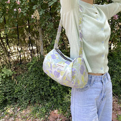 Women Canvas Tote Jacquard Flowers Bag Zipper Purse