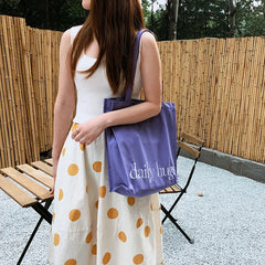 Canvas Shoulder Bag Letters Embroidery Eco Cotton Linen Handbag Tote
