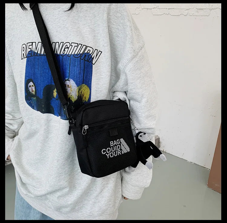 Canvas Sling Bag Zipper Mini Crossbody Solid Small Shoulder Messenger Bag