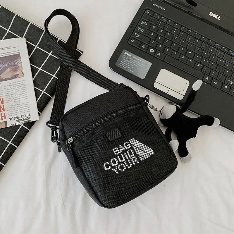 Canvas Sling Bag Zipper Mini Crossbody Solid Small Shoulder Messenger Bag