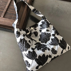 Gray Retro Flower All-match Shoulder Bag for Women