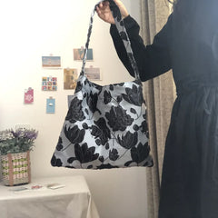 Gray Retro Flower All-match Shoulder Bag for Women
