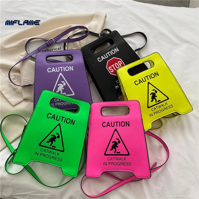 Caution Letters Sign Crossbody Bag for Women