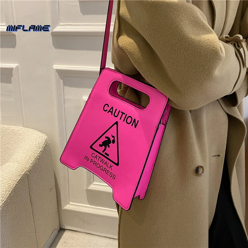 Caution Letters Sign Crossbody Bag for Women