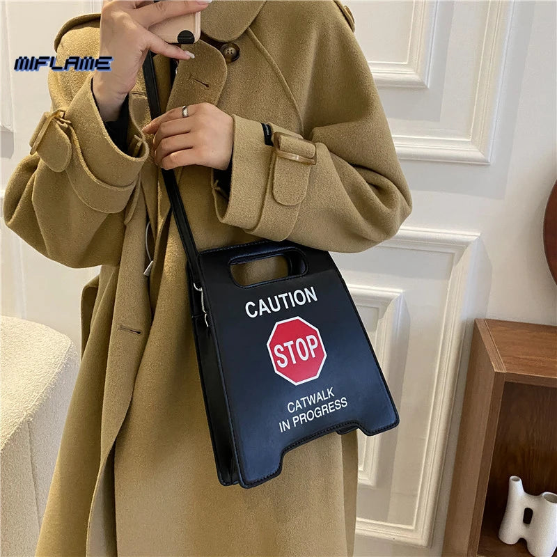 Caution Letters Sign Crossbody Bag for Women
