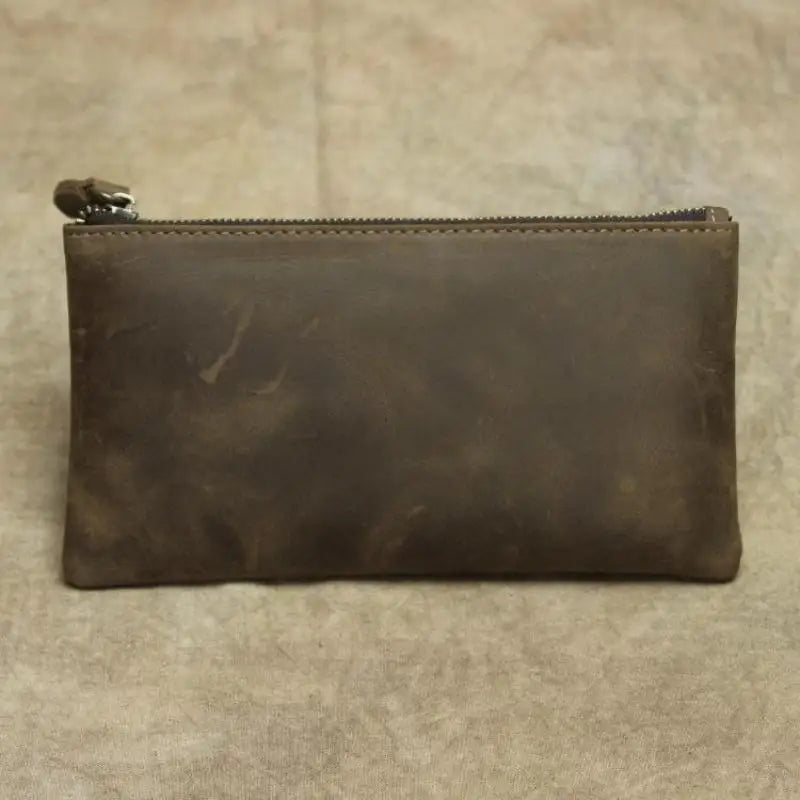 Minimalist Long Slim Crazy Horse Leather Purse