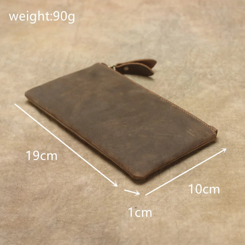 Minimalist Long Slim Crazy Horse Leather Purse