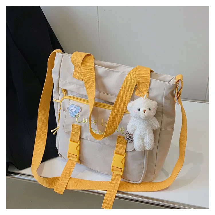 Youth Female Canvas Shoulder Bag Nylon Messenger Student Girl Crossbody Tote Sch