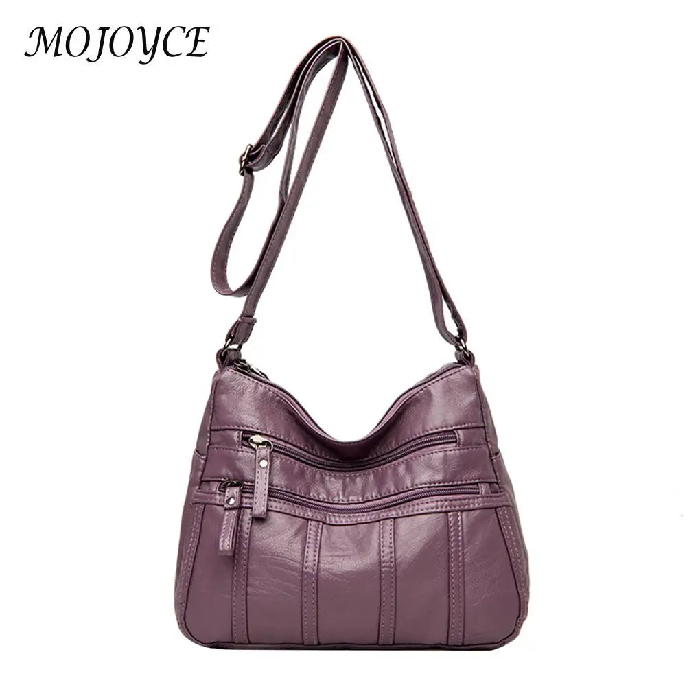 Youth Ladies PU Leather Shoulder Bag Multi-pocket Zipper Design