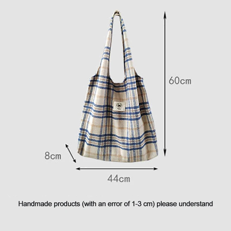 Yoyda Women's Plaid Cotton Handbag Retro Large Capacity Shoulder Bag
