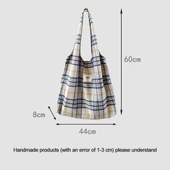 Yoyda Women's Plaid Cotton Handbag Retro Large Capacity Shoulder Bag