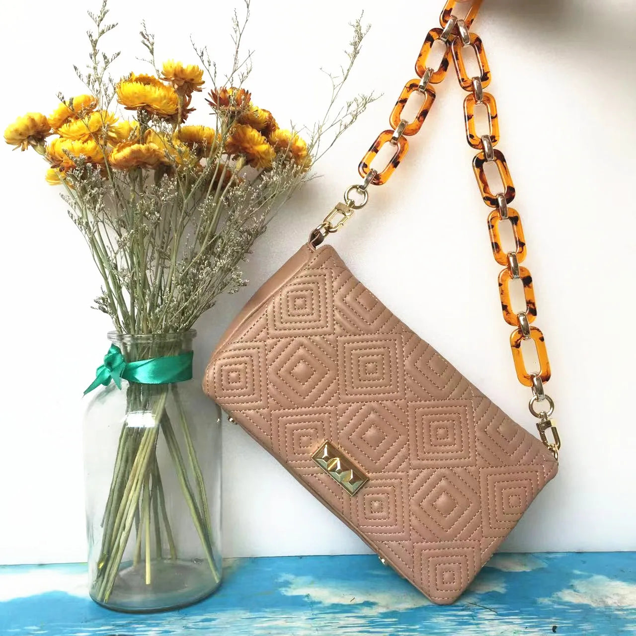 Acrylic Chain Women's Shoulder Bag Embroidery Small Square Bag