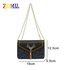 ZOMU Sequined Shoulder Bag Deer Head Crossbody Embroidered