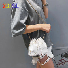ZOMU Small Flower Embroidery Shoulder Messenger Bag Bucket Bag Handbag